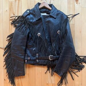 Vintage Black Fringe Leather Jacket